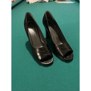 Amanda Smith Black Croc Embossed Peep Toe Heels Size 8M